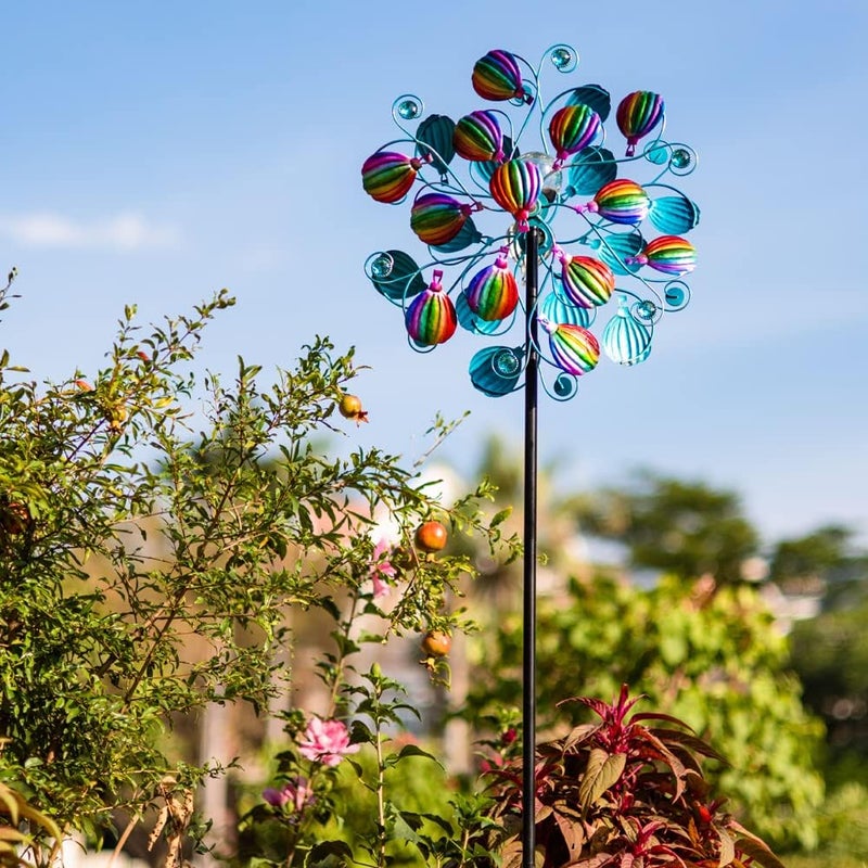 VEWOSTAR Solar Wind Spinners Outdoor,Hot Air Balloon Wind Spinner with LED Glass Ball,Muti-color Wind Spinners for Yard and Garden,Pinwheels Kinetic Wind Spinner,Wind Sculptures & Spinners for Pathway - Image 5